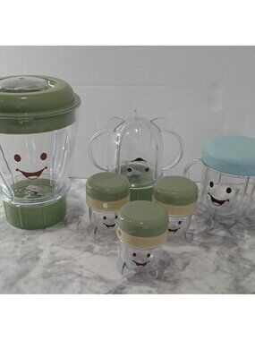 Magic Bullet Baby Bullet Replacement Parts Lot 6 pcs Cups Blade Storage Green